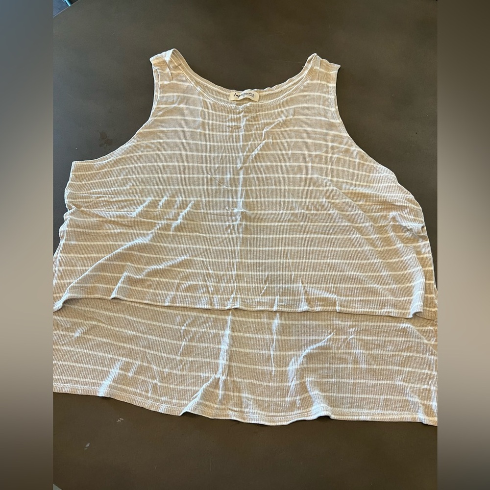 Women’s Impressions Striped Beige High-Low Knit Tank Top